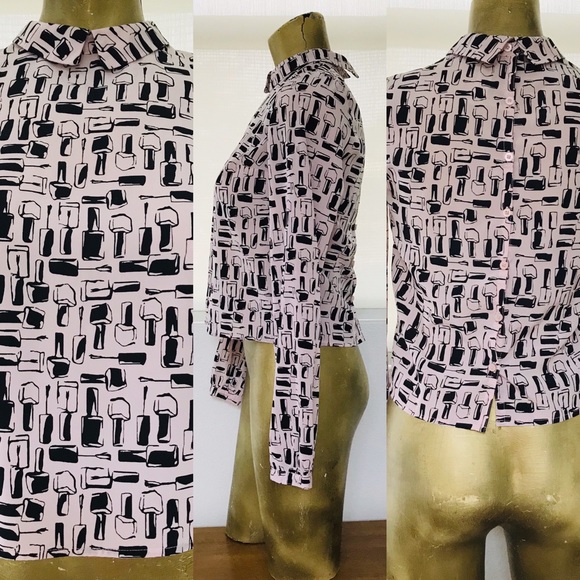SALE! BETHANY MOTA Pretty NAIL POLISH Novelty Print BLOUSE Small - Picture 4 of 14